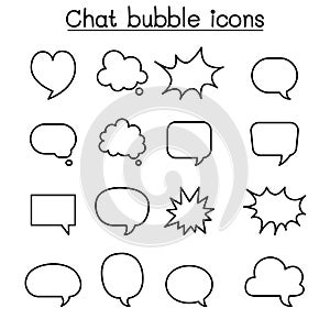 Chat balloon, speech bubble, talking, speaking icon set in thin line style photo