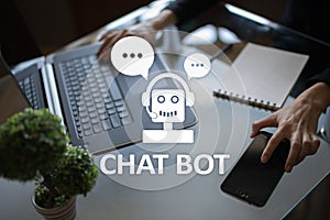 Chat bot, Ai, Artificial intelligence and automation technology in service and support. Business innovation.