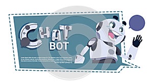 Chat Bot App Cute Robot Chatter Or Chatterbot Technical Support Service ConceptTemplate Banner With Copy Space photo