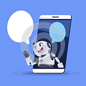 Chat Bot App Of Technical Support In Smart Phone Template Banner With Copy Space, Chatter Or Chatterbot Virtual Web