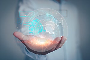 Chat bot conversation with AI for business, Artificial Intelligence concept.