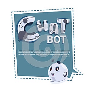 Chat Bot Cute Robot Template Banner With Copy Space, Chatter Or Chatterbot Technical Support Service Concept