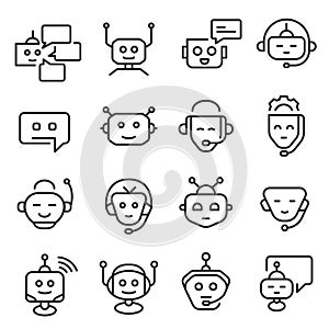 Chat bot face icon line art set