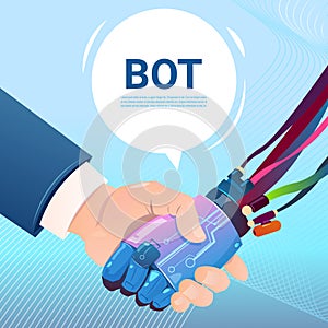 Chat Bot Hand Shaking With People Robot Virtual Assistance Of Website Or Mobile Applications, Artificial Intelligence