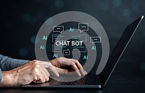 Chat bot intelligence Ai. Businessman using chat in computer Chat with AI Artificial Intelligence, developed by OpenAI generate.