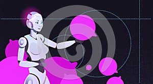 Chat bot using bubbles, woman robot virtual assistance of website or mobile applications, artificial intelligence