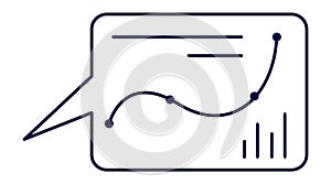 Chat bubble with graph icon. Message with statistical data analysis