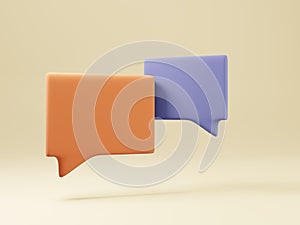 Chat bubble icon 3d render illustration. Three-dimensional floating dialog windows on light background