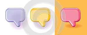Chat bubble speech 3d message icon vector graphic, talk conversation element comic fun cartoon render illustration, discussion