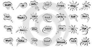 Chat bubble talk phrases. Clouds with different words