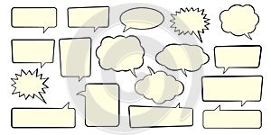 Chat bubble in yellow, speech bubble, message box set. Yellow background quotespeech bubble.