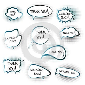 Chat bubbles with Thank you and Welcome back messa