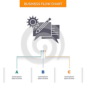 chat, communication, discussion, setting, message Business Flow Chart Design with 3 Steps. Glyph Icon For Presentation Background