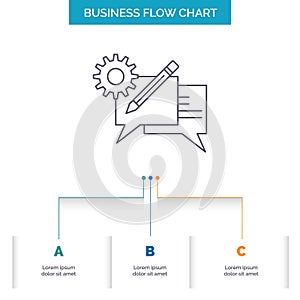 chat, communication, discussion, setting, message Business Flow Chart Design with 3 Steps. Line Icon For Presentation Background