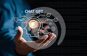 Chat GPT Chat with AI Artificial Intelligence. Businessman using  chatbot in computer smart intelligence Ai, artificial photo