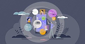 Chat GPT and artificial intelligence talking service tiny person concept photo