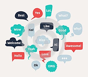 Chat hand drawn speech bubbles. Thinking balloon with rough edges and noisy grunge texture. Vector isolated chatting