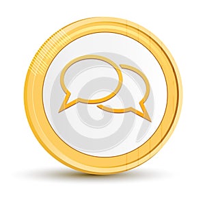Chat icon gold round button golden coin shiny frame luxury concept abstract illustration isolated on white background