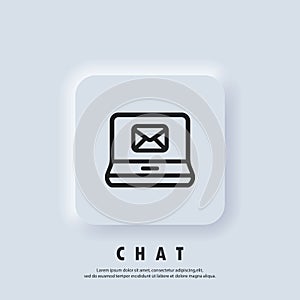 Chat icon. Laptop with envelope. Newsletter logo. Computer. Email and messaging icons. Email marketing campaign. Vector EPS 10. UI