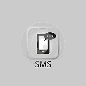 Chat icon. Mobile phone with an envelope. new message. User interface icon. White web button. Neomorphism. Vector