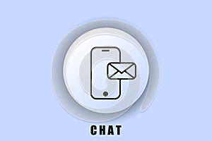 Chat icon. Mobile phone with an envelope. new message. User interface icon. White web button. Neomorphism. Vector EPS10