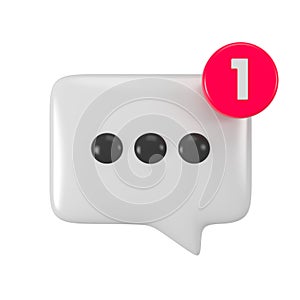 Chat icon with one notification. Concept of communication type talk. 3d rendering