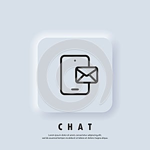 Chat icon. Smartphone with envelope. Newsletter logo. Phone. Email and messaging icons. Email marketing campaign. Vector EPS 10.