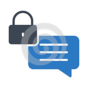 Chat lock glyph color flat vector icon