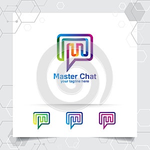 Chat logo design vector concept of letter m and colorful style. Media chat logo vector for app, communication and community