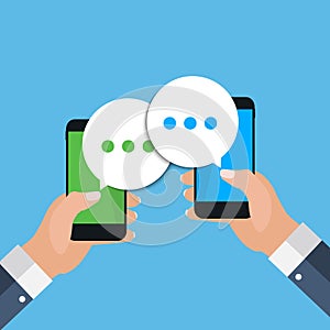 Chat message bubbles on smartphone screen, social networ concept. Vector illustration