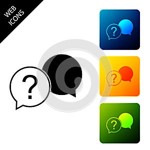 Chat question icon isolated on white background. Help speech bubble symbol. FAQ sign. Question mark sign. Set icons