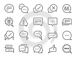 Chat and quote line icon set. Included icons as Bubble, talk, Social media message, discuss, speech, comment and more.