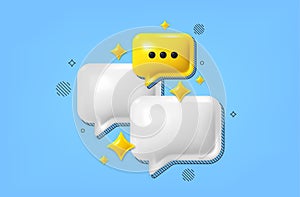 Chat speech bubble 3d icon. Dialog comment with ellipsis icon. Talk message boxes. Social media dialog banner. Vector