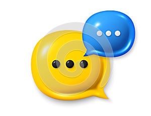 Chat speech bubble icons. Comment 3d icons. Talk, dialog message box with ellipsis. Social media dialog banner. Vector photo