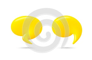 Chat Speech Bubble set. Yellow 3d talk balloon. Think and Speak cloud with smooth blend. Vector