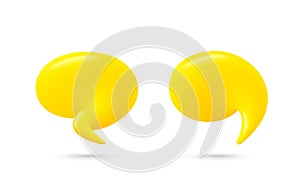 Chat Speech Bubble set. Yellow 3d talk balloon. Think and Speak cloud with smooth blend. Vector photo
