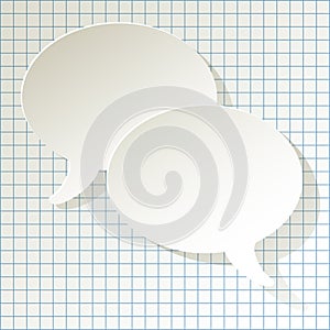 Chat speech bubbles ellipse vector white on a checkered paper background.