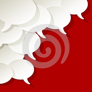 Chat speech bubbles ellipse vector white in the corner on a red background.