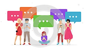 Chat speech bubbles for texting messages, communicating and sharing meme flat vector illustration