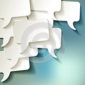 Chat speech bubbles vector white on blue bokeh background