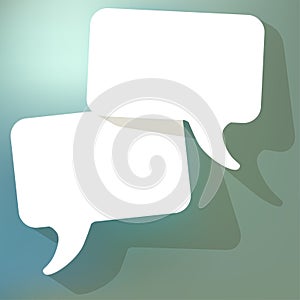 Chat speech bubbles white FreeSpace on a blue bokeh background