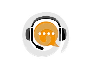 Chat symbol and headphone with microphone for customer services help for logo design illustration