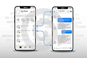 Chat UI Application design concept. Social network messenger communication service screen template photo