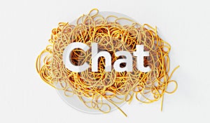 Chat word on a tangled pile of string. mental health and problem solving concept. 3D Rendering