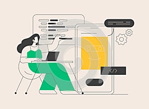 Chatbot app development abstract concept vector illustration.