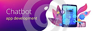 Chatbot app development concept banner header.