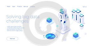 Chatbot or artificial intelligence network concept in isometric vector illustration. Neuronet or ai technology background with