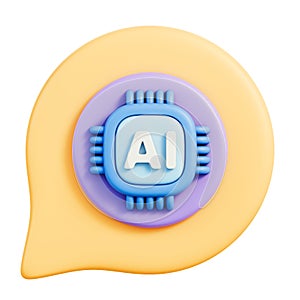 Chatbot bubble with AI microchip processor for automation and conversation 3d illustration