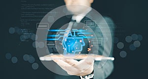 Chatbot Chat with AI, Artificial Intelligence. Man using technology smart robot AI