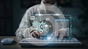 Chatbot Chat with AI, Artificial Intelligence. man using technology smart robot AI, artificial intelligence by enter command